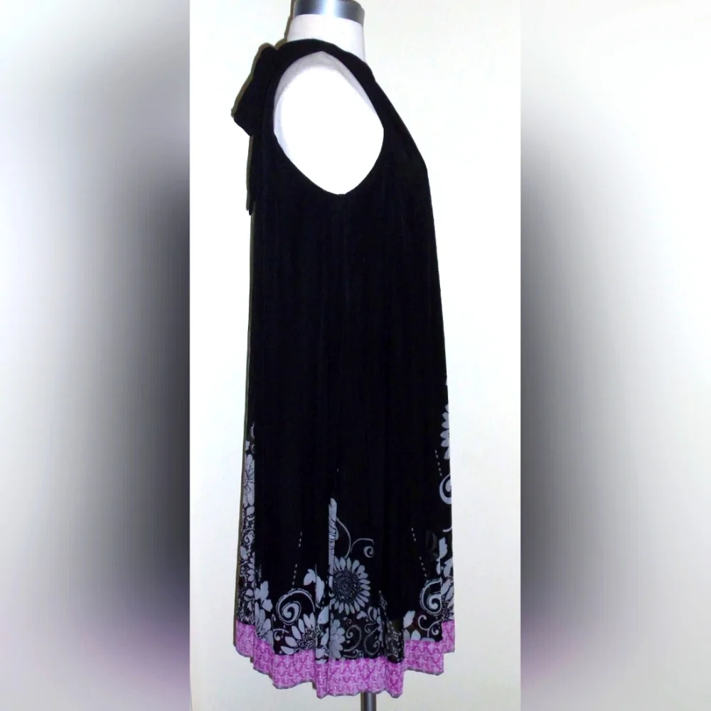 Black Floral Trapeze Cocktail Dress by Dressbarn Size 8 - Picture 3 of 5